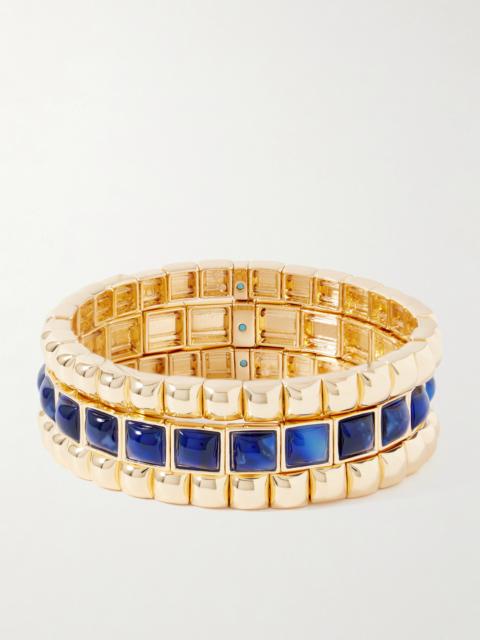 The Puffy Stud Set Of Three Gold-tone Crystal Bracelets