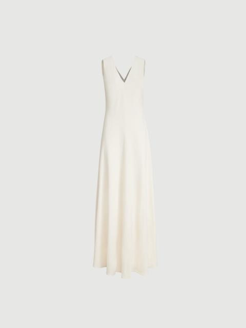 Silk and acetate crêpe cady fluid dress with precious neckline