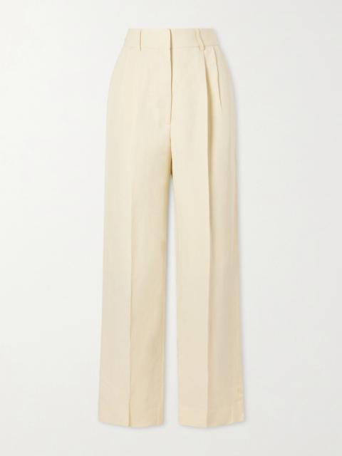 Savannah Pleated Linen And Silk-blend Straight-leg Pants