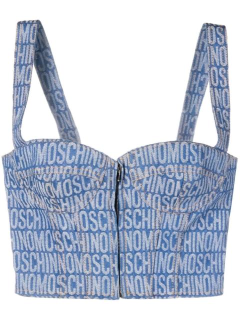monogram-print denim corset