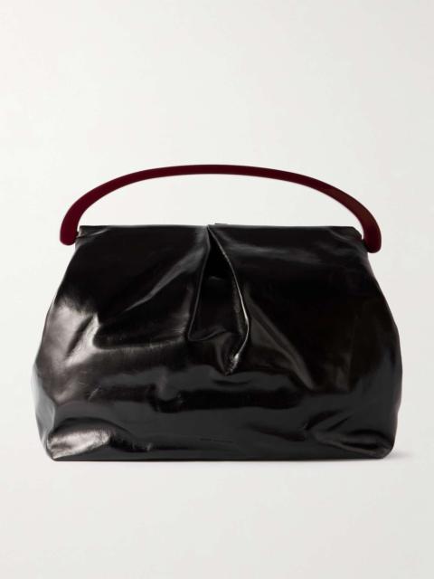 Gathered crinkled glossed-leather tote