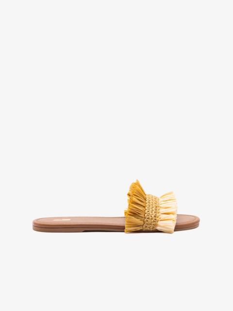 Bahia Fringe Flat In Beige And Peanut Raffia