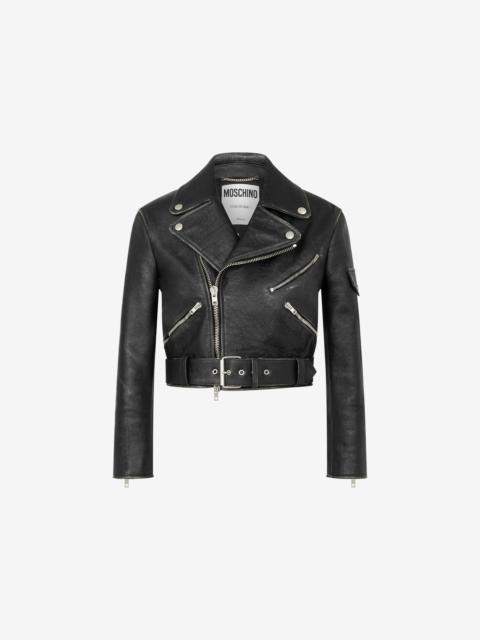 CROPPED BIKER JACKET IN HEAVY NAPPA LEATHER