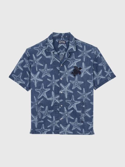 Men Denim Shirt Printed Starfish Light