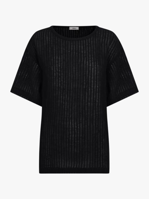 SHEER STRIPE CREWNECK S/S T-SHIRT | BLACK