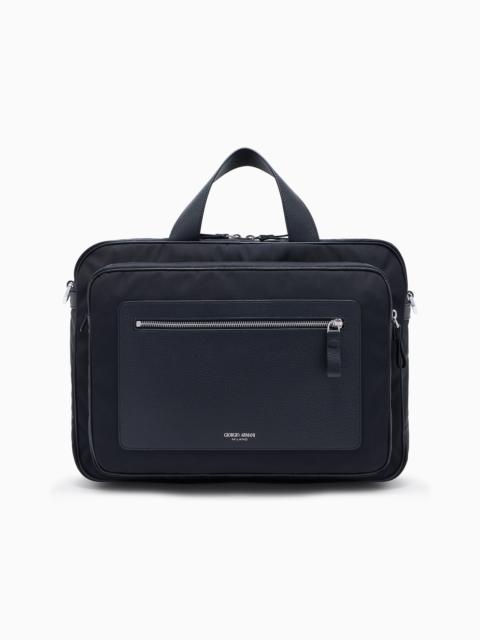 ASV PEBBLED-LEATHER AND NYLON BRIEFCASE