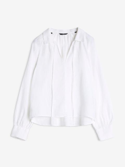 Tie Neck Linen Blouse in Optical White