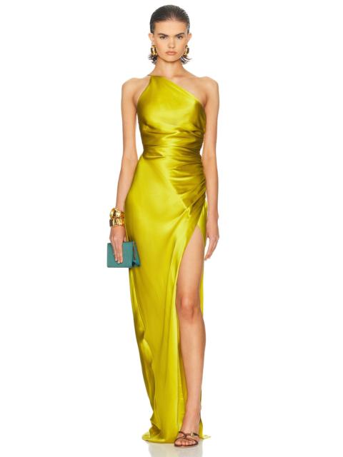 Asymmetric Gathered Wrap Gown