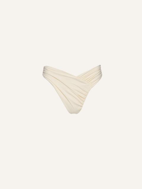 Ruched asymmetric swim bottom in cream