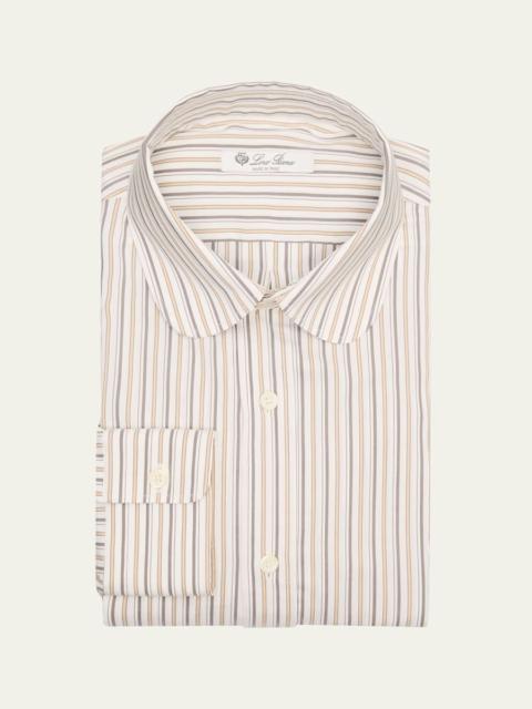 Men's Elia Penny-Collar Stripe Cotton and Silk Dress Shirt