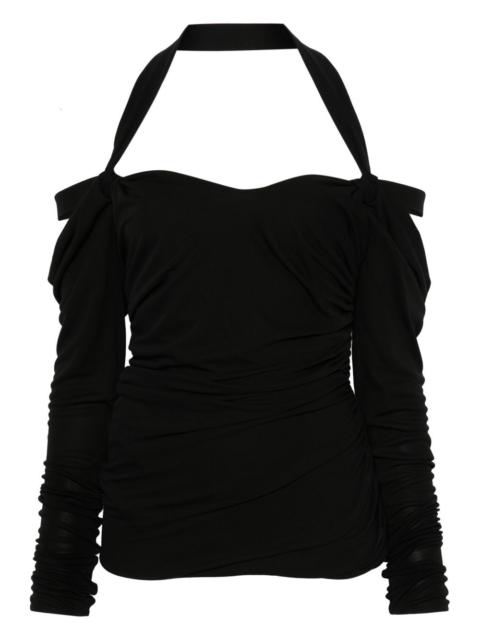 halterneck long-sleeves mini dress