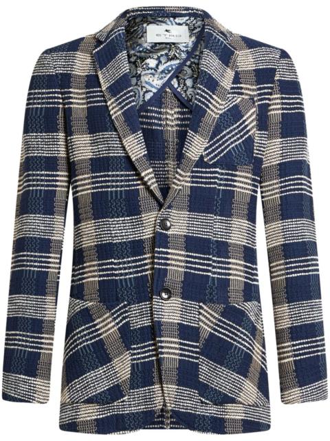 check-pattern knit blazer