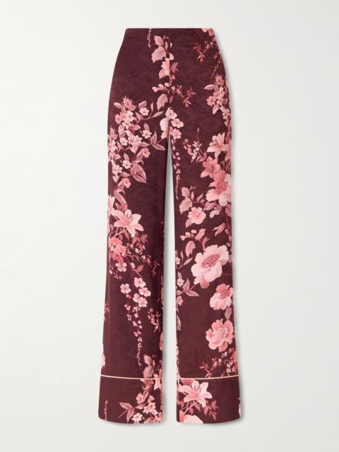 Havana Floral-print Satin-trimmed Crepe De Chine Jacquard Pants