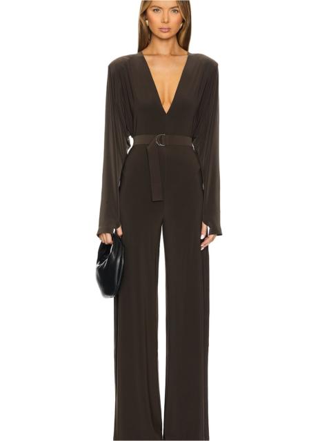 Dolman V Neck Jumpsuit With Shoulder Pads
