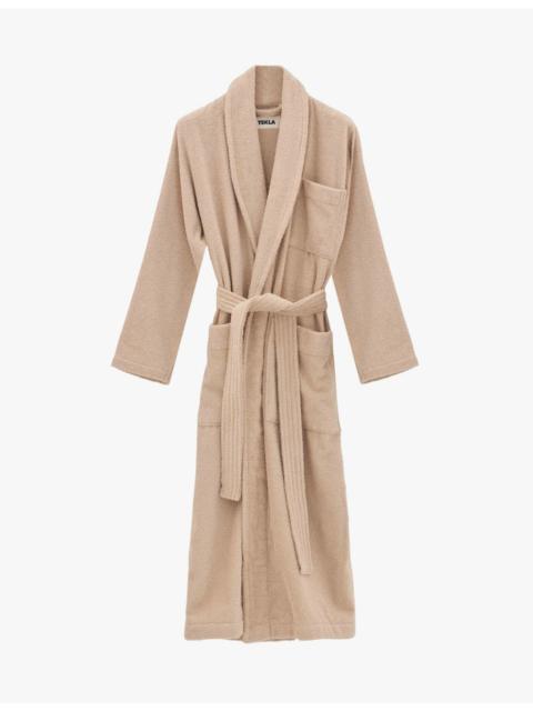 Shawl-collar removable-belt organic-cotton robe