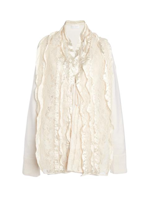 Centrino Lace-Paneled Cashmere-Blend Cardigan off-white