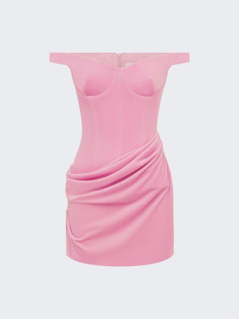 Off-the-shoulder Velvet Draped Mini Dress Peony