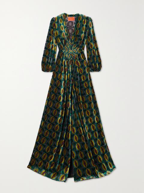 Camerino Printed Devoré-velvet Maxi Dress