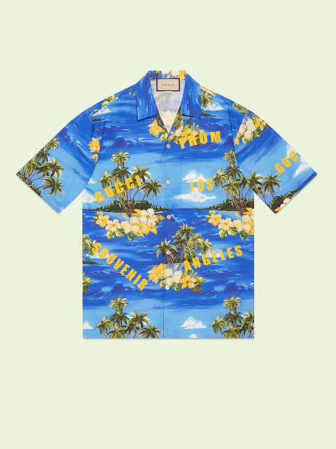 Printed cotton poplin bowling shirt