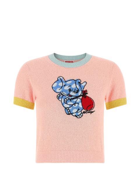 cartoon-motif intarsia-knit T-shirt