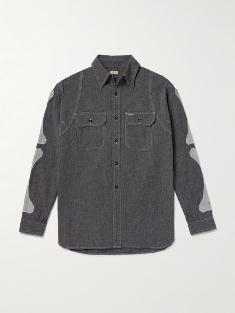 Appliquéd Panelled Cotton Shirt Black