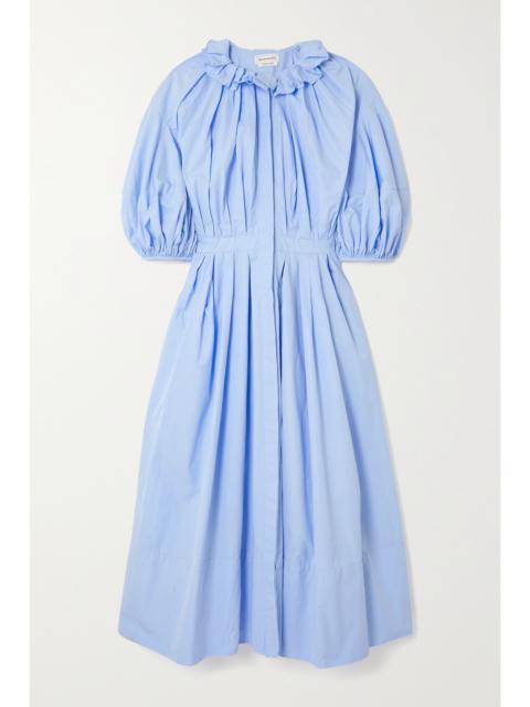 Ruffled Pleated Cotton-poplin Midi Dress