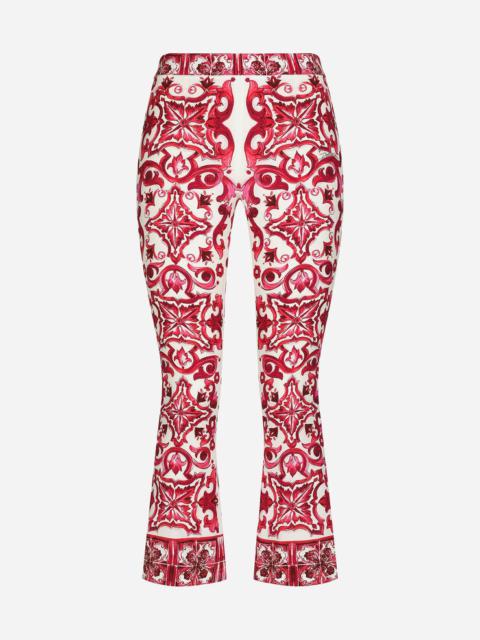 Flared trumpet-leg charmeuse pants with Majolica print