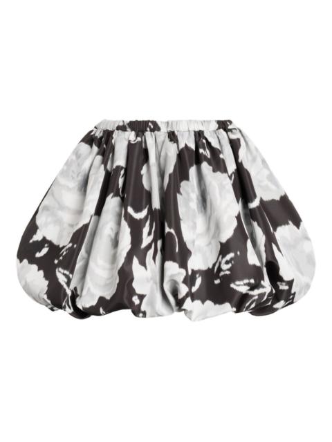 elasticated-waist floral mini A-line skirt