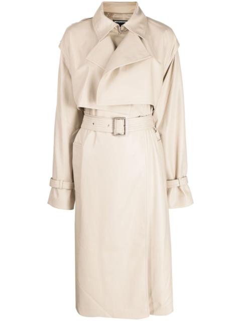 layered belted trench coat