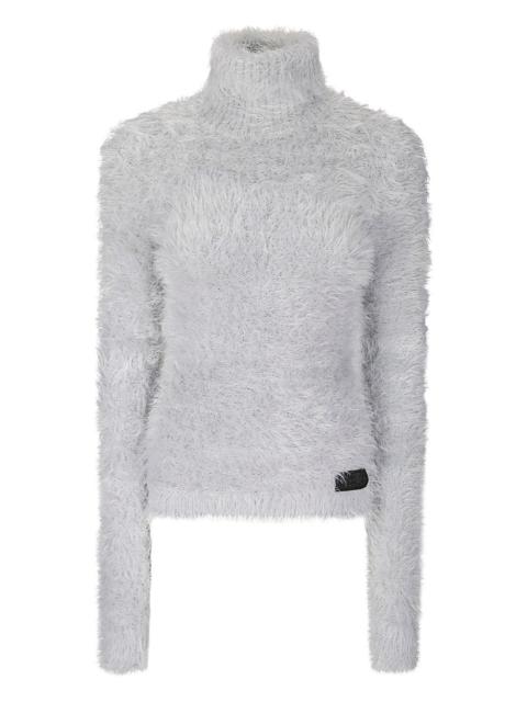 high-neck fluffy sweater