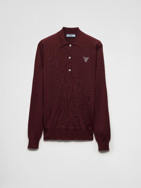 Long-sleeved silk polo shirt