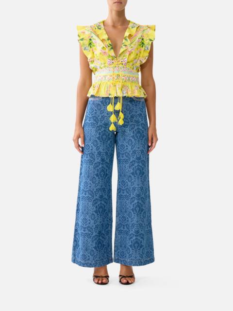 TIE FRONT TOP WITH RUFFLES