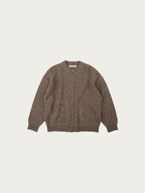 Tweed Wool Zipup Cardigan - Brown