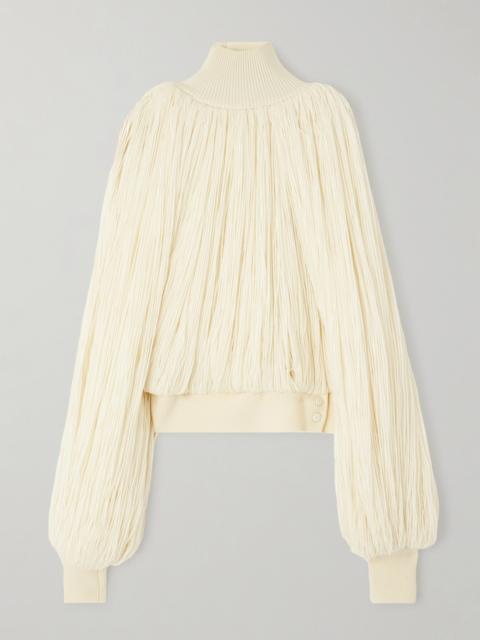 Fringed Wool-blend Turtleneck Top