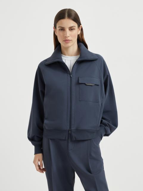 Stretch cotton lightweight French terry sweatshirt with zip and shiny flap detail