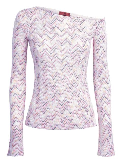 chevron-pattern off-shoulder sweater