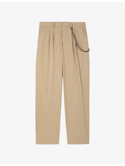 Chain-Embellished Straight-Leg Cotton Trousers