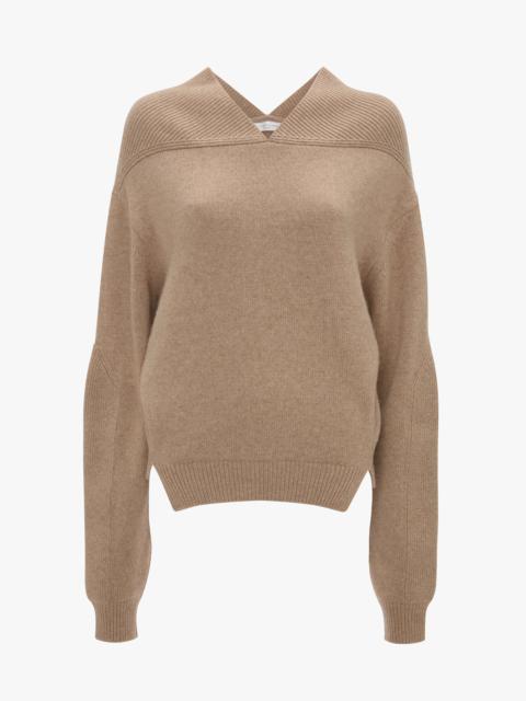 V-Neck Yoke Detail Jumper In Sand