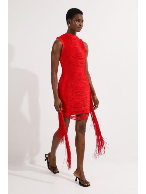 Bandage Figure Form Knit Tassel Mini Dress