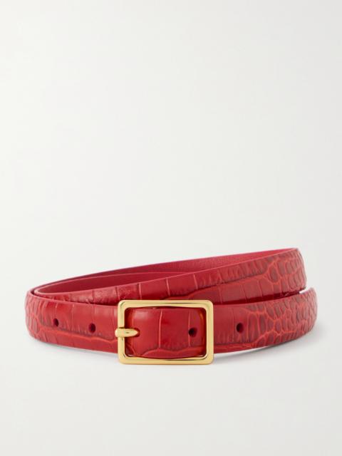 Croc-effect Leather Belt