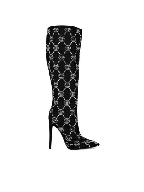 120mm monogram-pattern satin boots