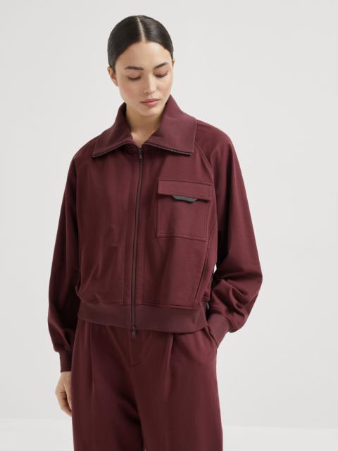 Stretch cotton lightweight French terry sweatshirt with zip and shiny flap detail