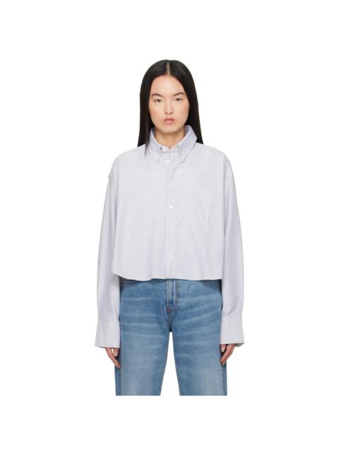 Blue & Off-White Cotton Cropped Oversized Shirt