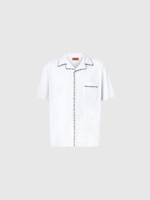 Bowling shirt in zig zag cotton terry with contrasting profiles