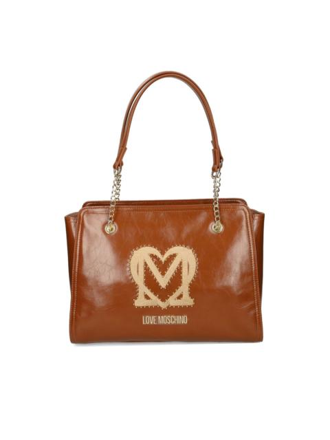 logo-plaque studded shoulder bag