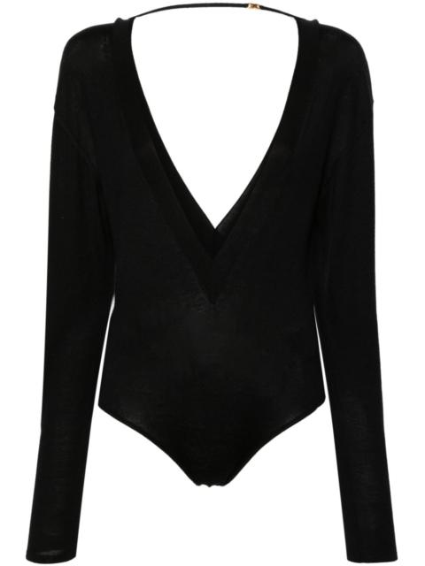 V-neck fine-knit bodysuit