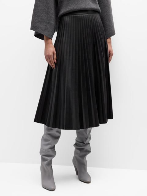 Pleated Vegan Leather Midi Skirt