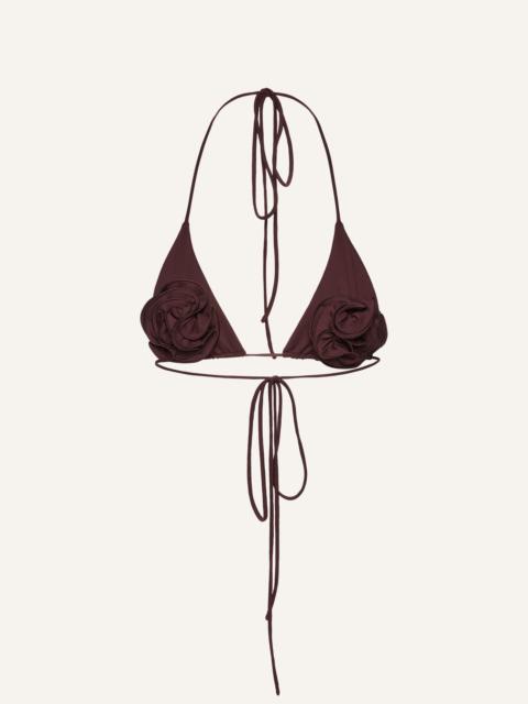 Floral strappy triangle bikini top in brown