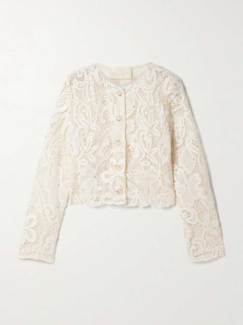 Caris cropped guipure lace jacket Cream