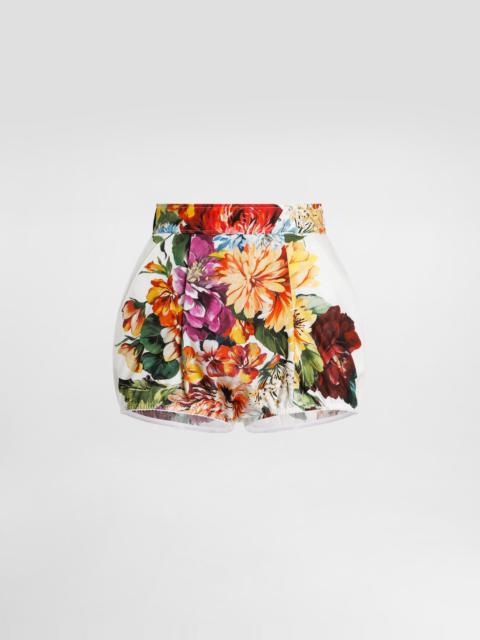 Bouquet-print poplin shorts